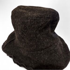 Vintage Italian Wool Bucket Hat Black Gray Felt Lined Made in Italy Grunge